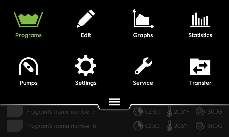 Interfaz digital intuitiva del sistema de control inteligente de las lavadoras de barrera sanitaria Electrolux Línea 6000.